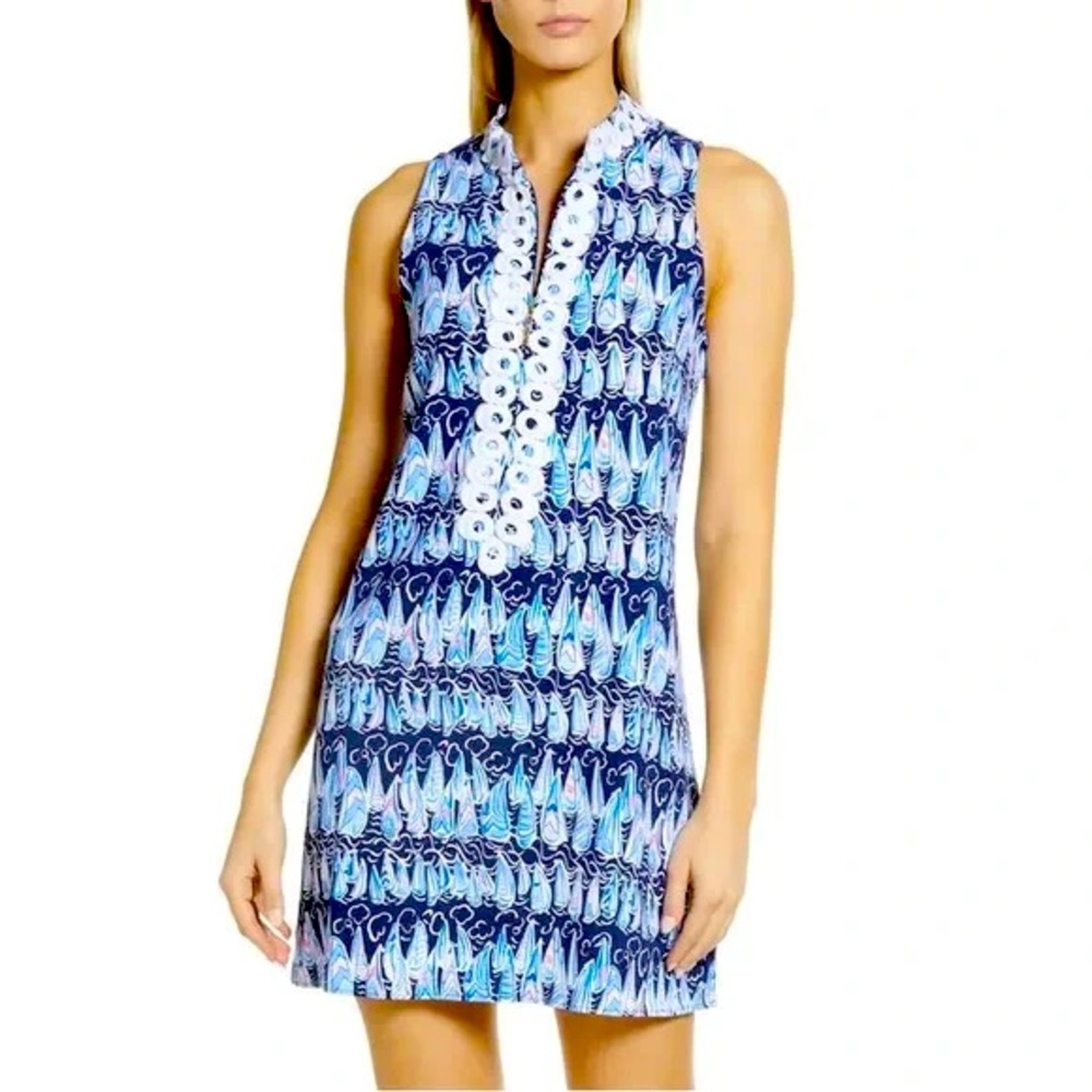 Jane Low Tide Navy Sails And Stripes Shift Dress.